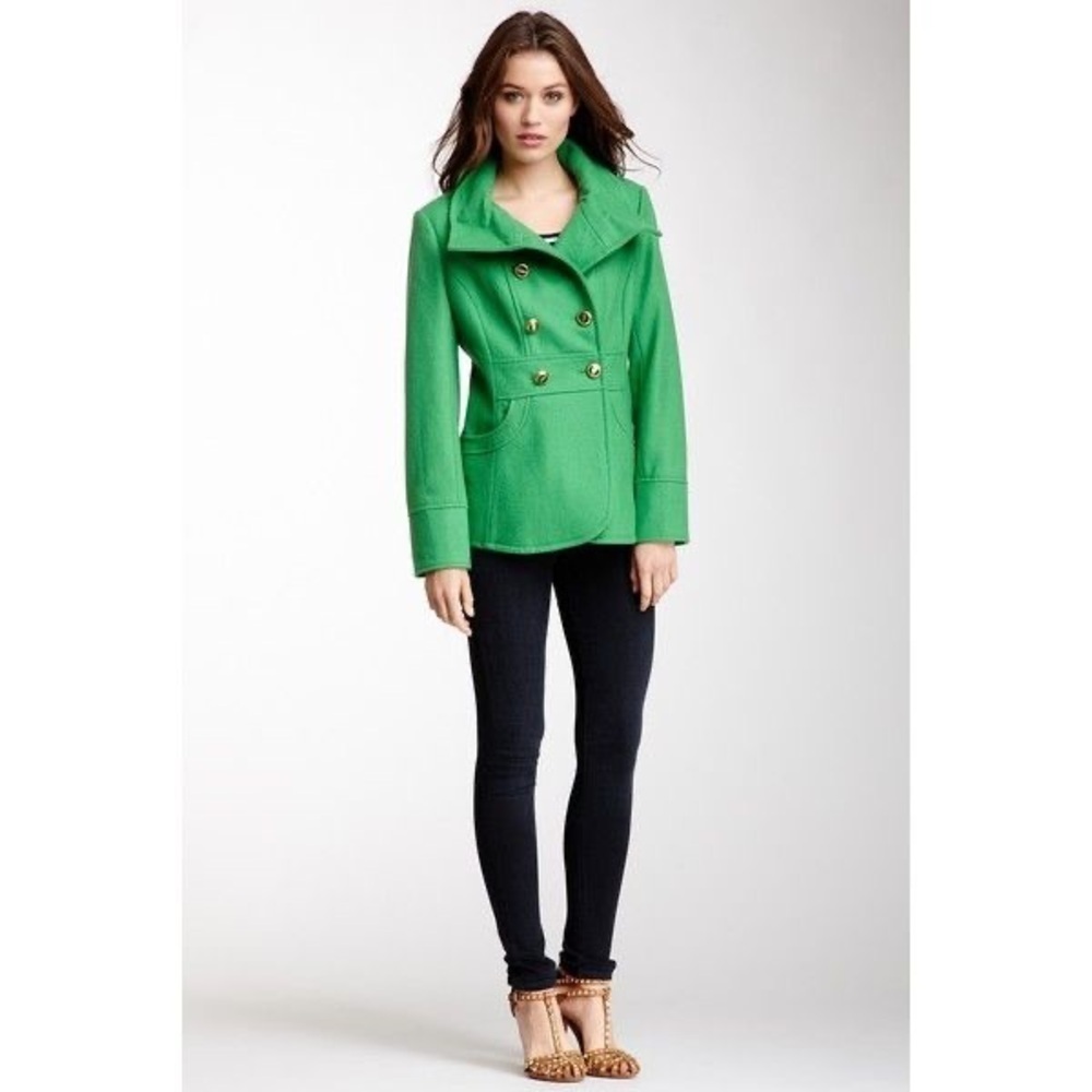 Kenneth Cole New York Vibrant Green Pea Coat - Picture 3 of 11